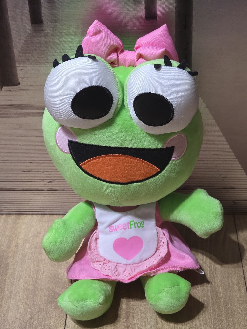 SWEET FROG YOGURT MASCOT GIRL PLUSH PINK DRESS HAIR BOW